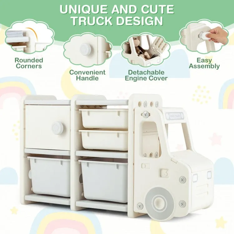Toddler Truck Storage Organizer with Plastic Bins - Beige