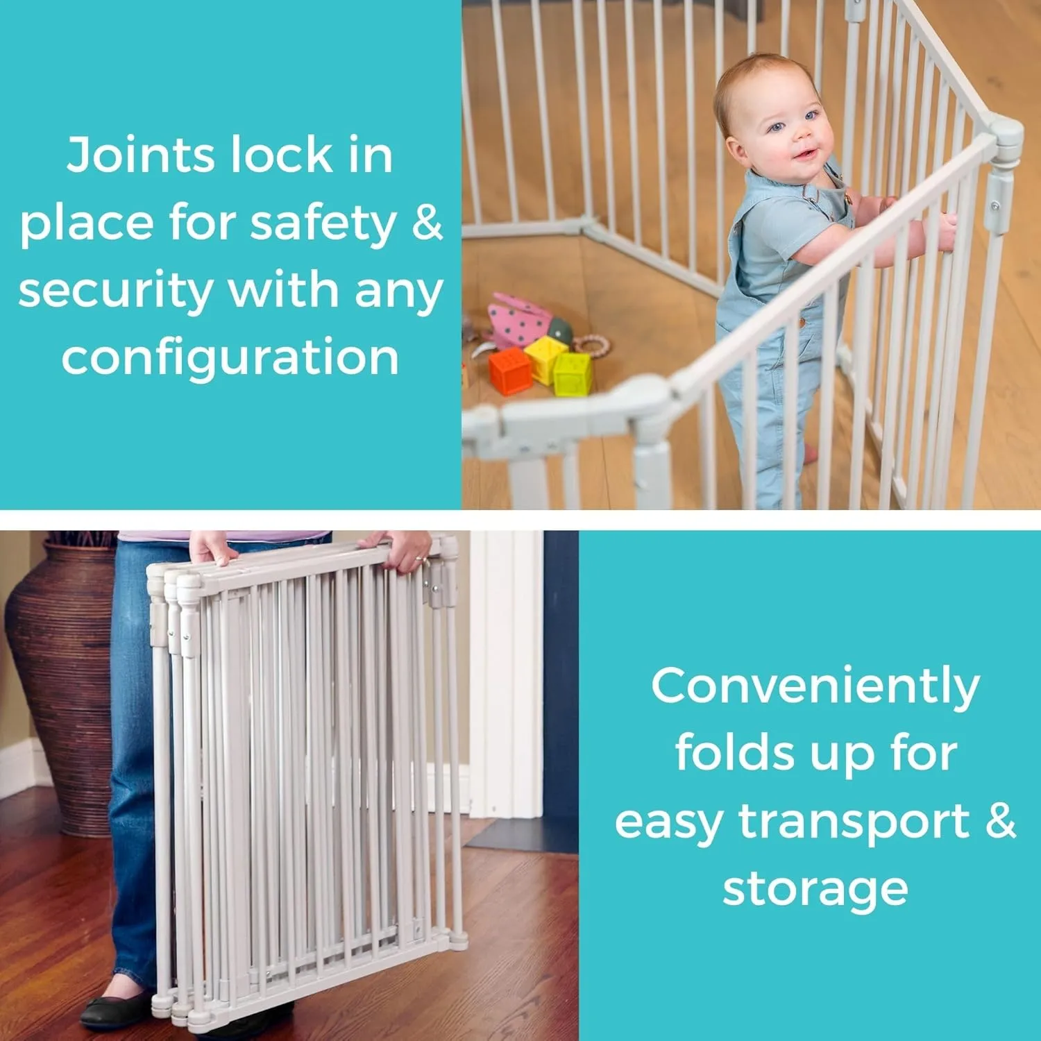 Toddleroo by North States 3 in 1 Metal Superyard 8 Panel Play Yard, Baby Gate, Playpen or Extra Wide Baby Fence, 199" Wide. Wall Mount Kit Included. 19 sq ft play yard (30" tall, Taupe)