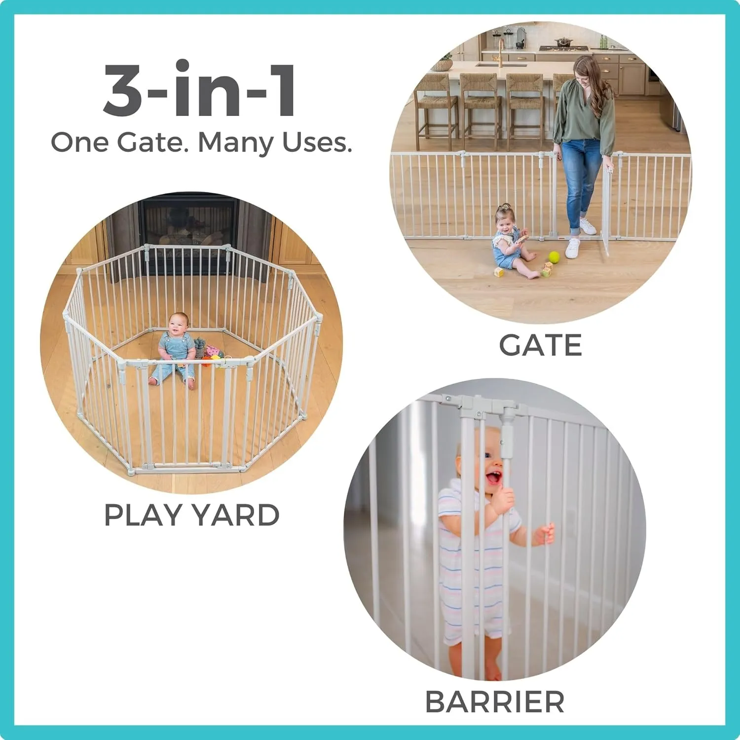 Toddleroo by North States 3 in 1 Metal Superyard 8 Panel Play Yard, Baby Gate, Playpen or Extra Wide Baby Fence, 199" Wide. Wall Mount Kit Included. 19 sq ft play yard (30" tall, Taupe)