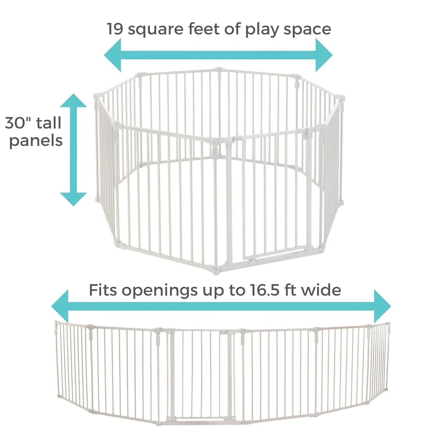 Toddleroo by North States 3 in 1 Metal Superyard 8 Panel Play Yard, Baby Gate, Playpen or Extra Wide Baby Fence, 199" Wide. Wall Mount Kit Included. 19 sq ft play yard (30" tall, Taupe)