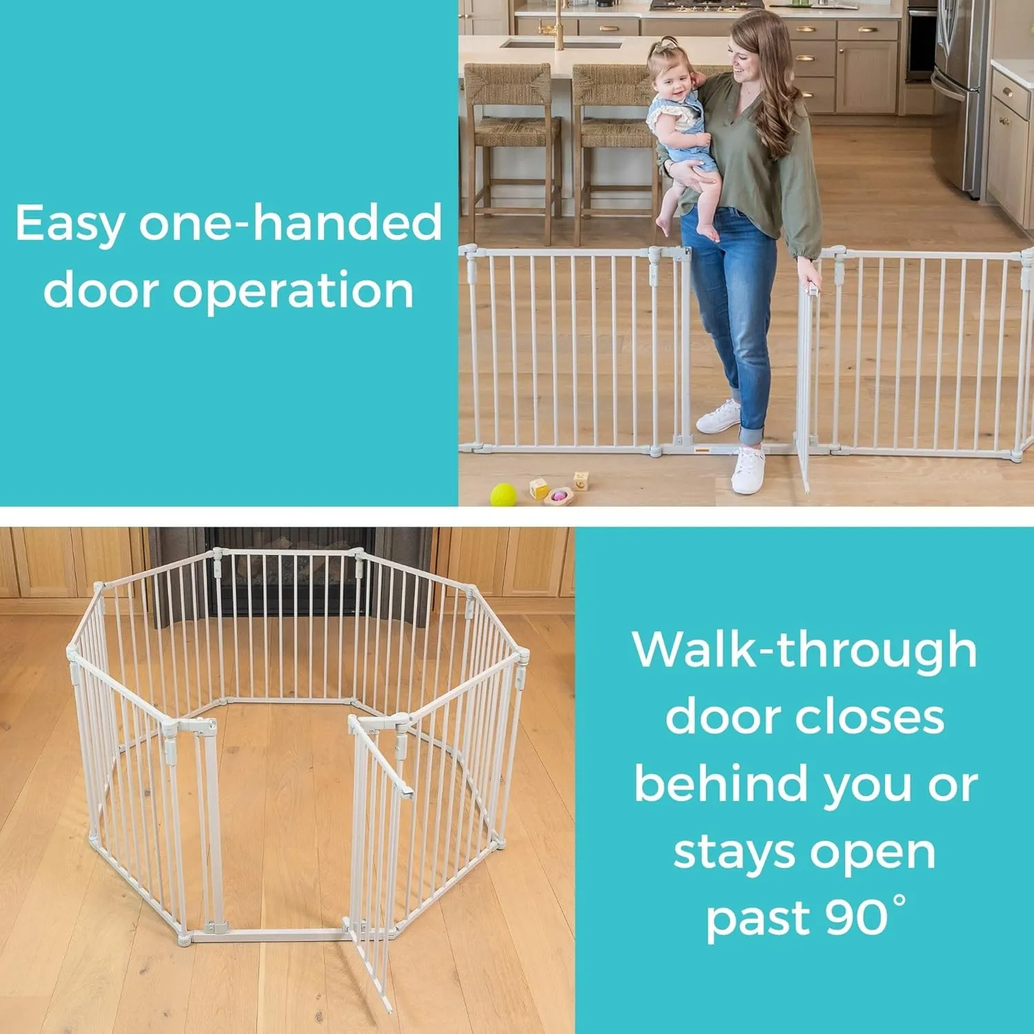 Toddleroo by North States 3 in 1 Metal Superyard 8 Panel Play Yard, Baby Gate, Playpen or Extra Wide Baby Fence, 199" Wide. Wall Mount Kit Included. 19 sq ft play yard (30" tall, Taupe)