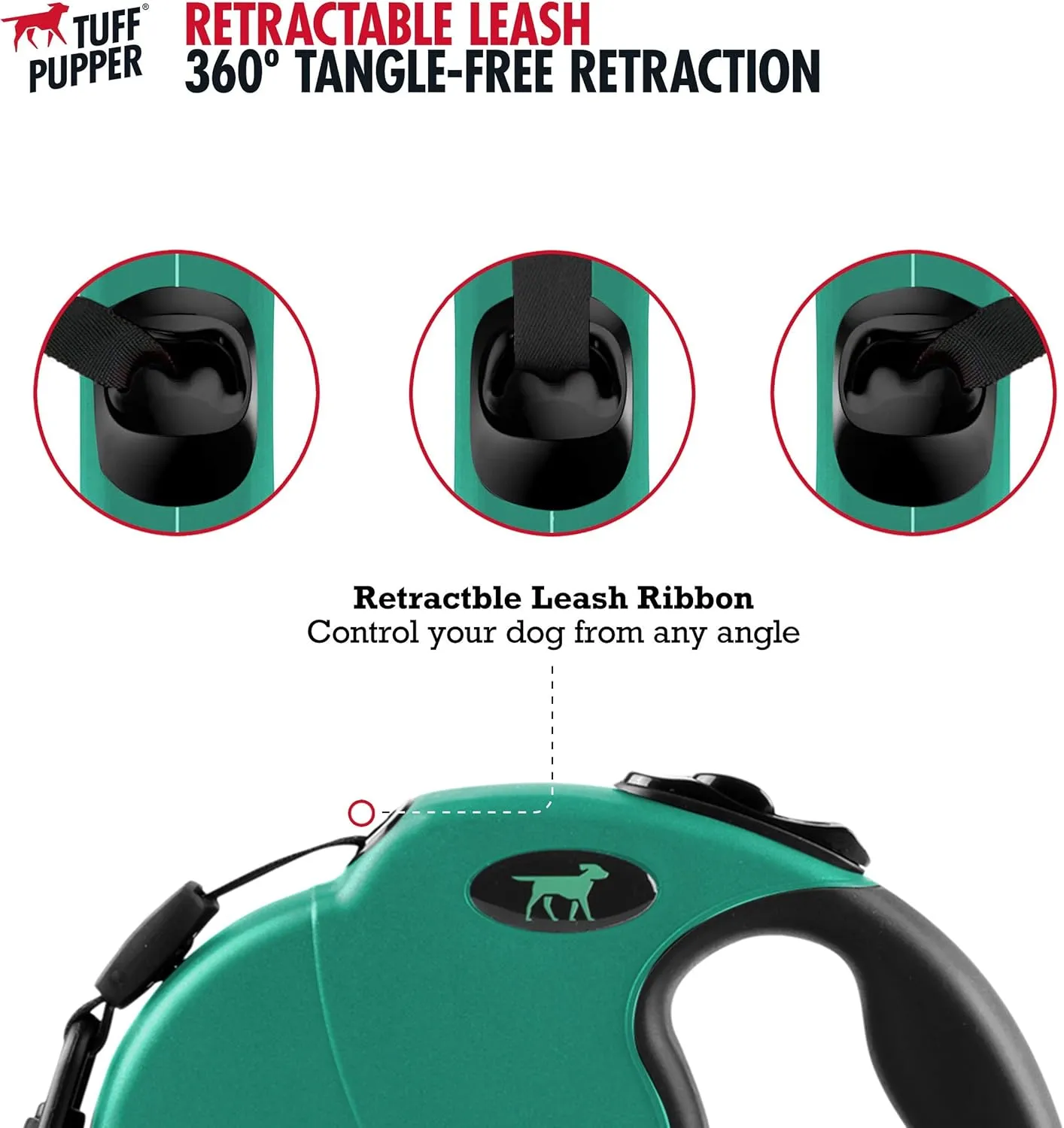 Tuff Pupper Heavy Duty Retractable Dog Leash | 16 ft Dog Leash with Reflective Stitching for Nighttime Safety | One Button Lock and Release | Comfortable Hand Grip | for Dogs Up to 120 lbs