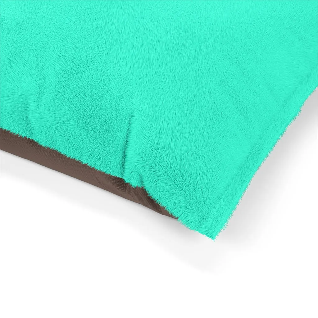 Turquoise Blue Pet Bed, Solid Color Machine-Washable Pet Pillow With Zippers-Printed in USA