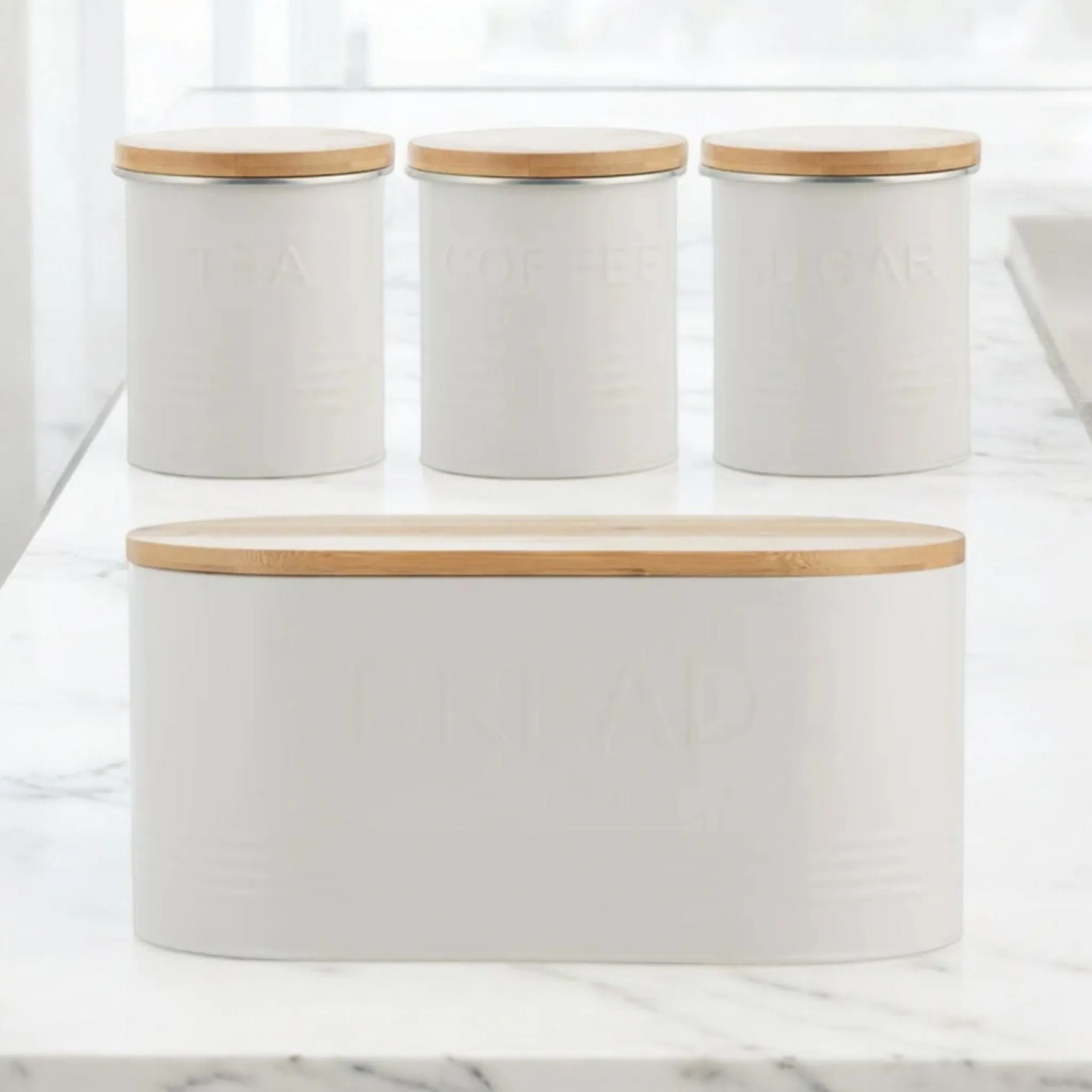Typhoon Rippled Metal Tea Coffee Sugar Canister Set Bread Bin Crock Set OatMeal