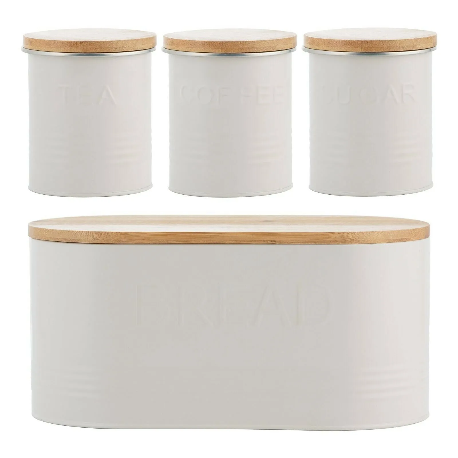Typhoon Rippled Metal Tea Coffee Sugar Canister Set Bread Bin Crock Set OatMeal