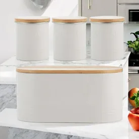 Typhoon Rippled Metal Tea Coffee Sugar Canister Set Bread Bin Crock Set OatMeal