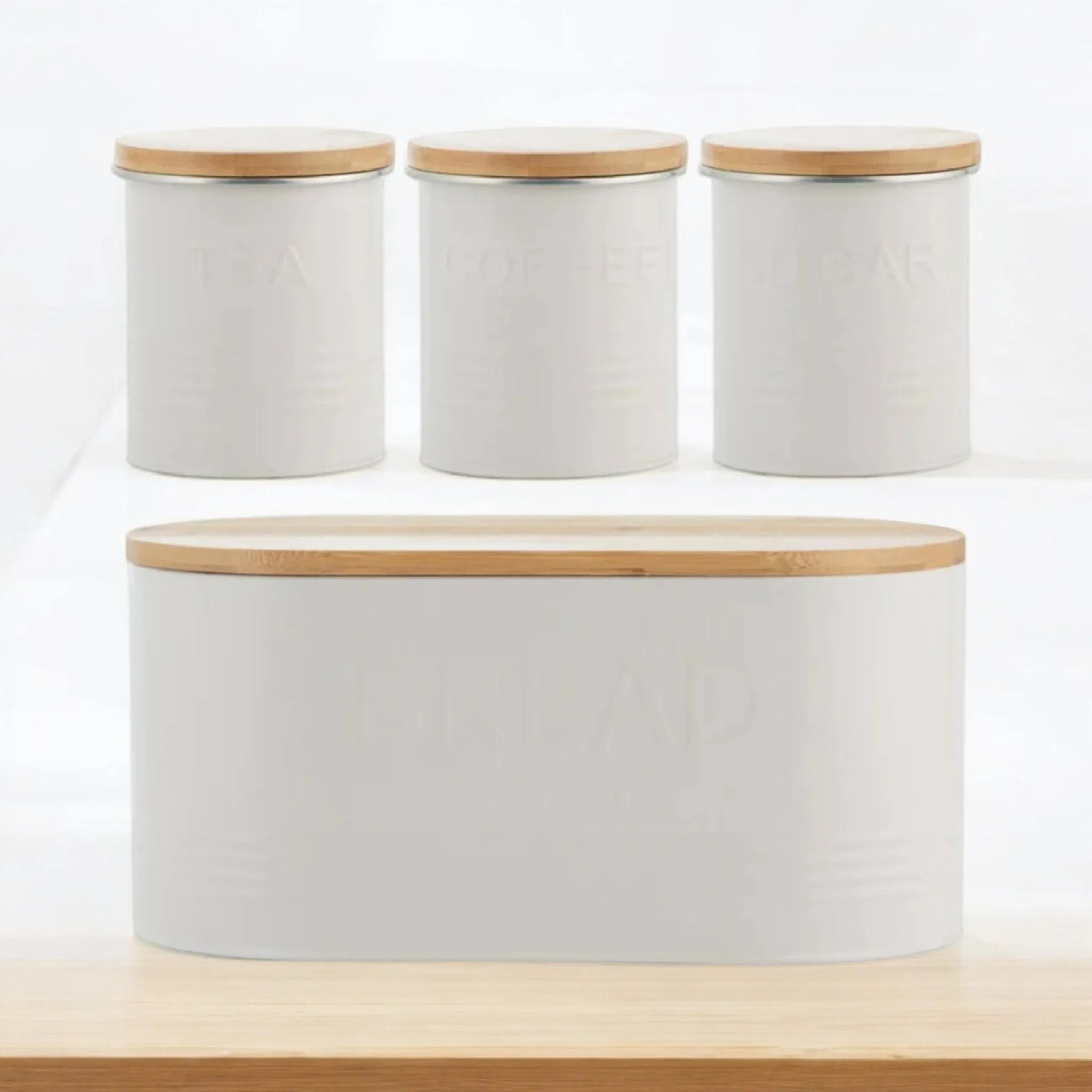Typhoon Rippled Metal Tea Coffee Sugar Canister Set Bread Bin Crock Set OatMeal