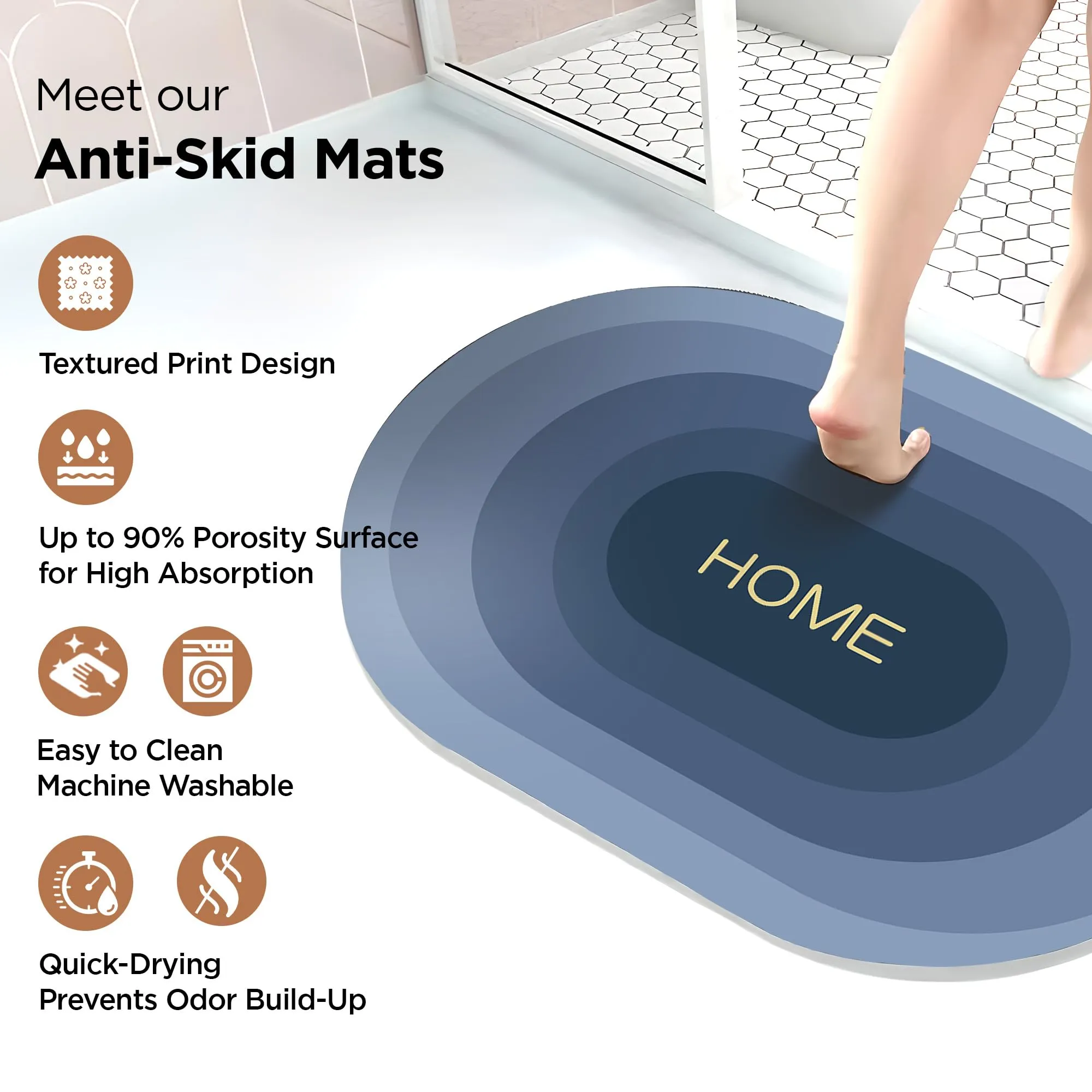 UMAI Polyester Non-Woven Felt Bathroom Mat (40 * 60cm) Bath Mat | Anti Skid Mat for Bathroom Floor | Bathroom Accessories | Bathroom Mats Water Soak | Non Slip Mat for Bathroom | Floor Mat (Blue)