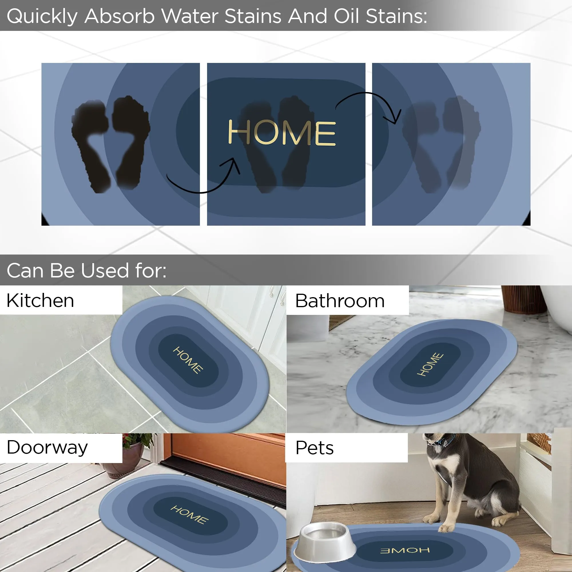 UMAI Polyester Non-Woven Felt Bathroom Mat (40 * 60cm) Bath Mat | Anti Skid Mat for Bathroom Floor | Bathroom Accessories | Bathroom Mats Water Soak | Non Slip Mat for Bathroom | Floor Mat (Blue)