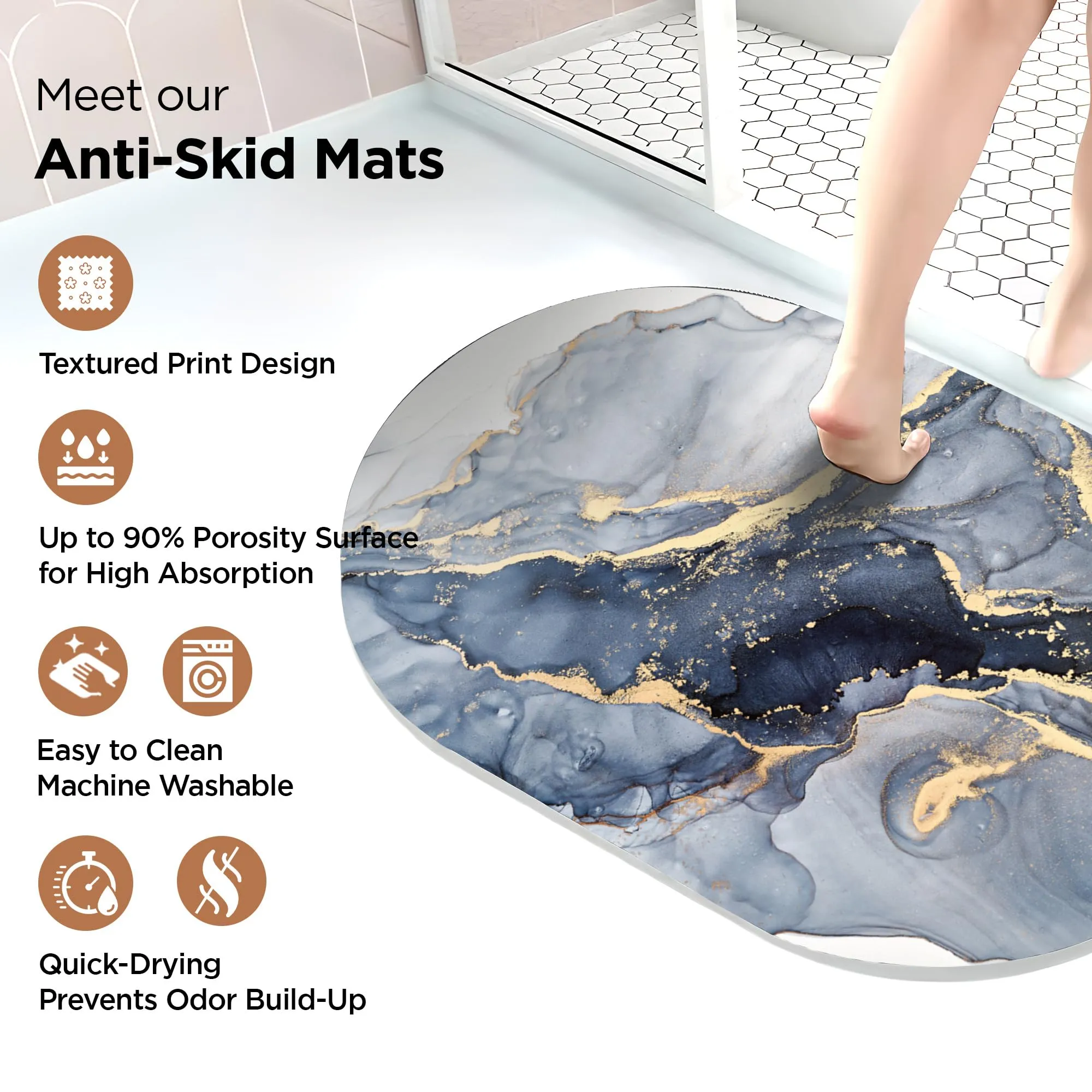 UMAI Polyester Rubber Bathroom Mat (40 * 60cm) Bath Mat | Anti Skid Mat for Bathroom Floor | Bathroom Accessories | Bathroom Mats Water Soak | Non Slip Mat for Bathroom | Floor Mat (Multicolour)