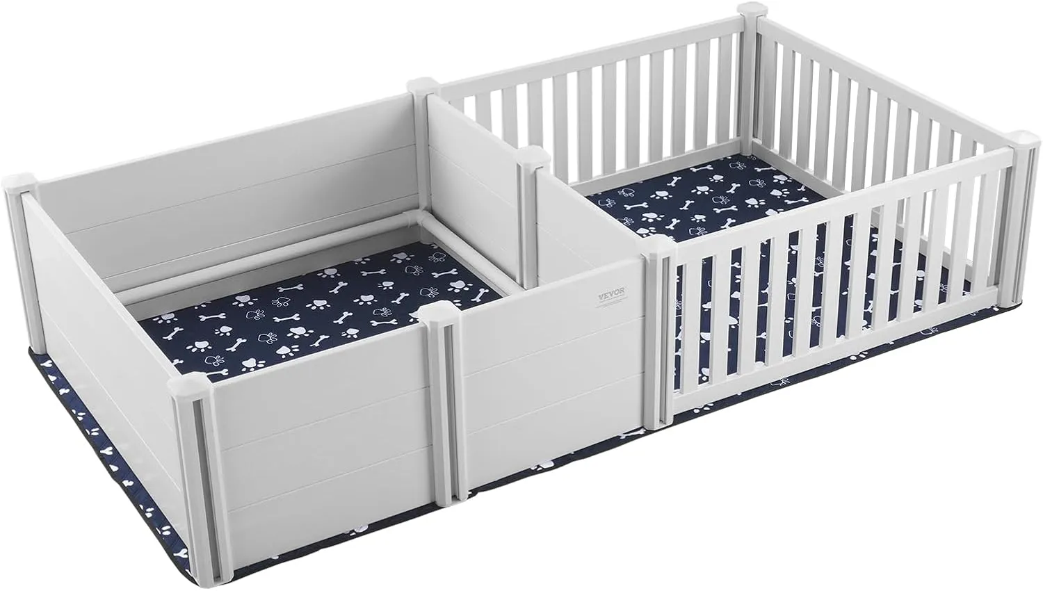 VEVOR Dog Whelping Box, 93.3 x 48.4 x 18.1in Dual Zone Whelping Box for Dogs and Puppies, Whelping Pen for Puppies, Dog Birthing Box with Rails, 2 Washable Pee Pads and 2 Storage Bags, White