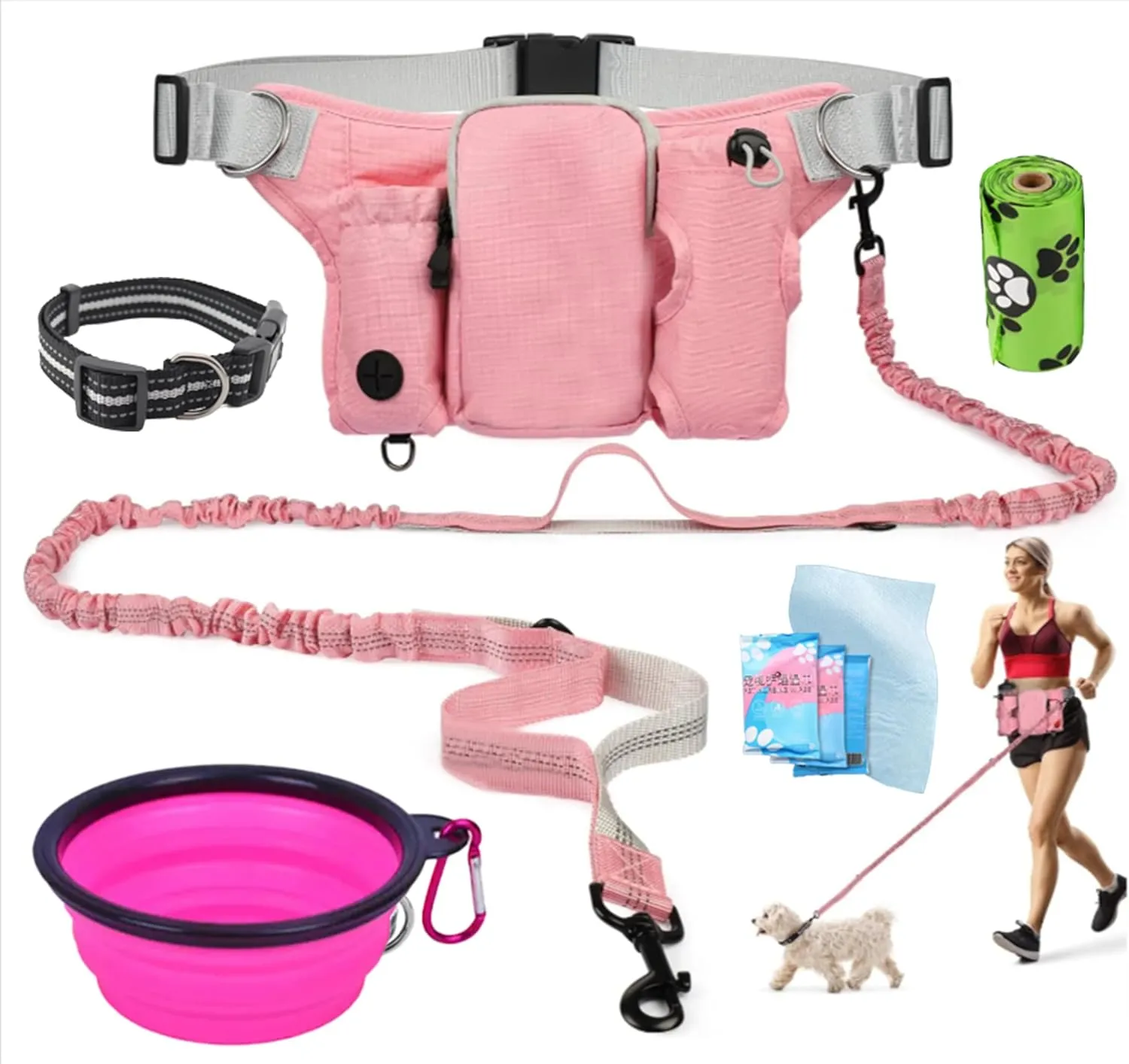VOLUPTAS Hand Free Dog Leash, Waist Leash for Walking, Fanny Pack, Treat Fanny Pack, Accessories, Training Pouch, Waist Belt