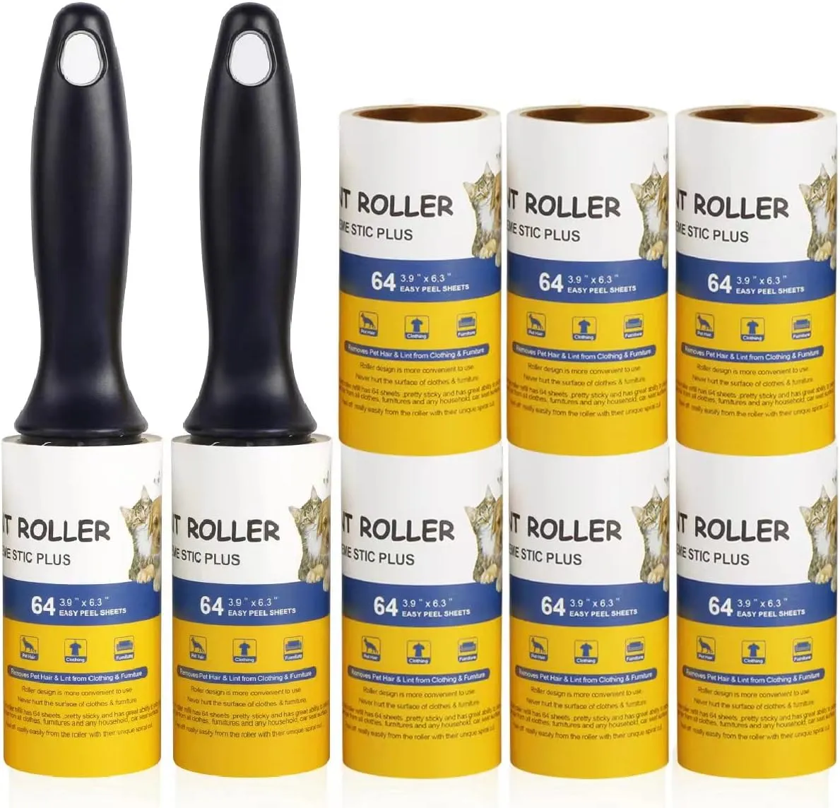 WulaWindy Lint Roller Pet Hair Remover - Extra Sticky Lint Remover Rollers for Clothes Sofa Carpet Pet Hair Dirt Removal - 8 Pack Refills